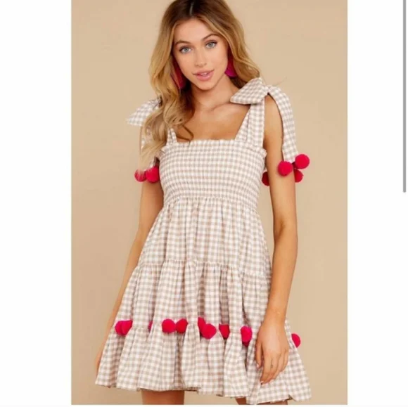 sundress | Dresses | Sundress Pippa Brown And Cream Gingham Pompom Dress |  Poshmark
